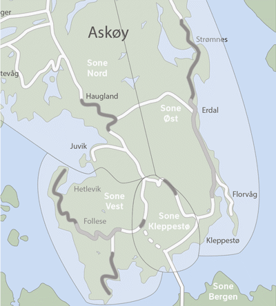 Figur 5.1 Kart som viser bomstasjonane og soner