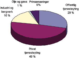 Figur 6.7 Utførte normalårsverk fordelt på næring 1995