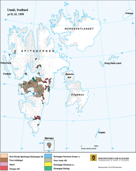 Figur 7.3 Kart over utmålene på Svalbard