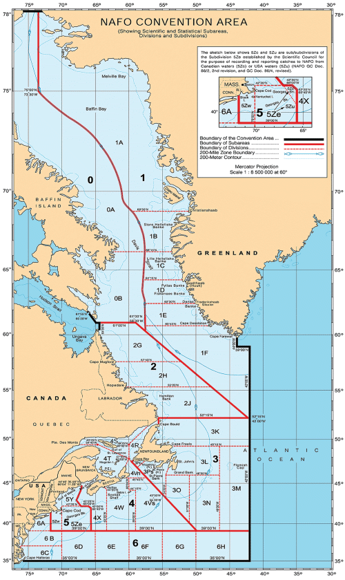 Figur 3.2 NAFO sitt konvensjonsområde. 