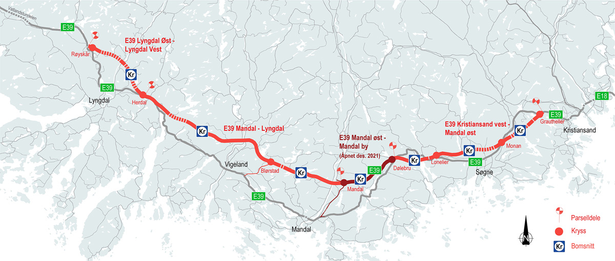 Figur 2.1 Kartskisse E39 Kristiansand vest – Røyskår