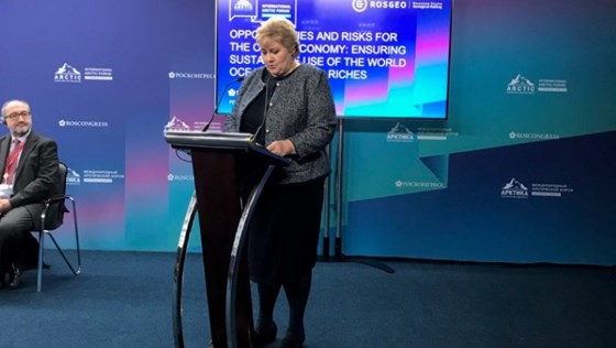 Prime Minister Erna Solberg at Arctic Forum in St. Petersburg.