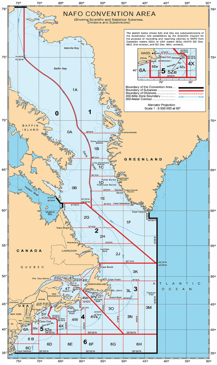 Figur 3.2 NAFO sitt konvensjonsområde.