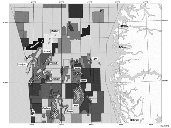 Figur 1.1 Knarrfeltets plassering i den nordlige delen av Nordsjøen.