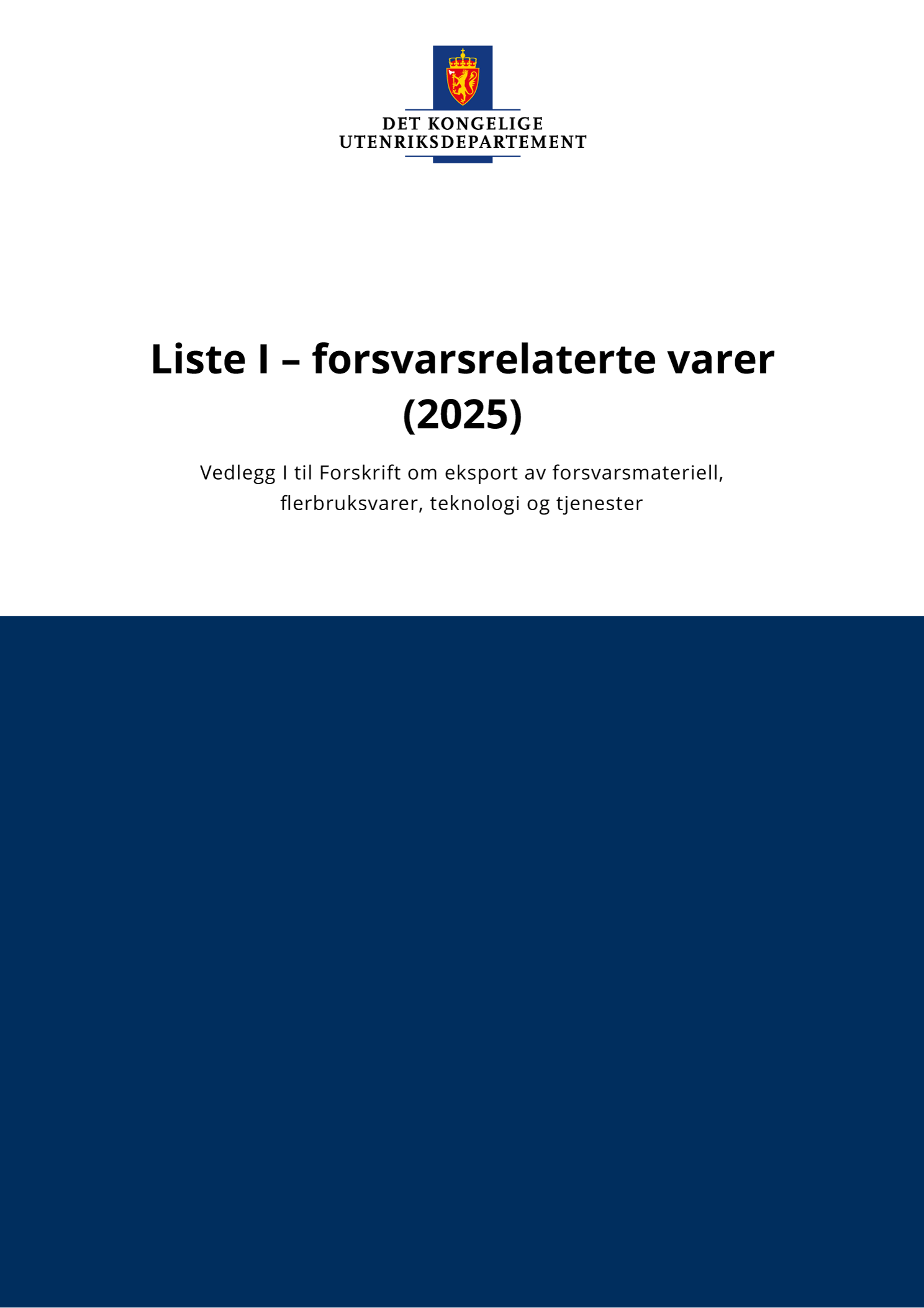 Figur 6.4 Vareliste I – forsvarsrelaterte varer. I 2025 ble listene tilpasset for leservennlighet og digital bruk.