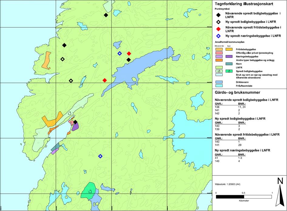 Kart som viser bruk av symboler i kommuneplankartet.