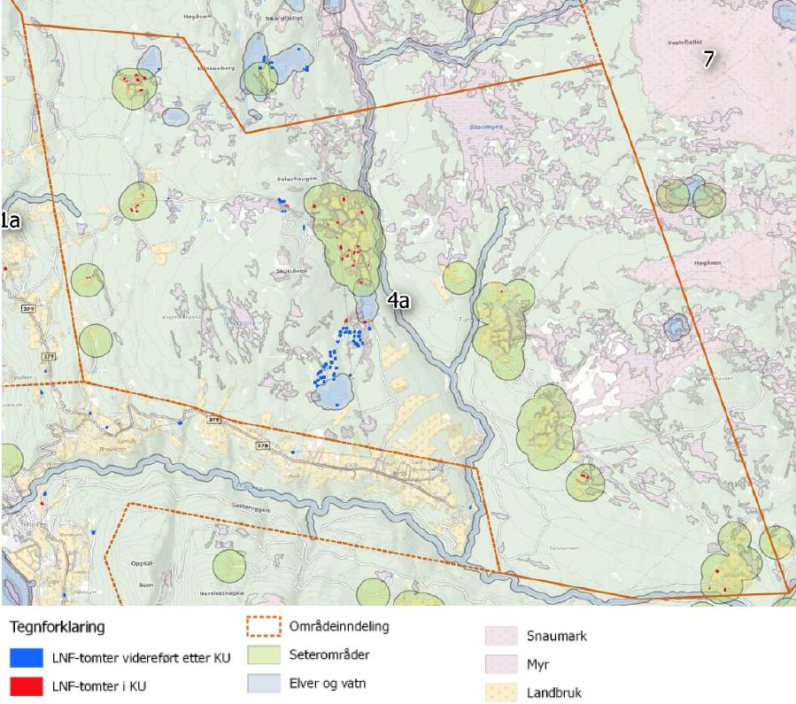 Illustrasjonskart til konsekvensutredning som viser delområder for analyse i Ringebu kommune.