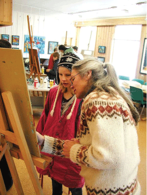 Figure 4.9 Pupils from Herøy Municipality in Møre og Romsdal County visit the artist in her studio.