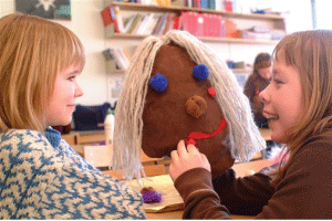 Figure 5.2 Pupils at Svolvær school visit the doll-maker Ulrike Quade. The initiative is the result of cooperation between the Cultural Rucksack in Nordland County, the school and Nordland Visual Theatre.