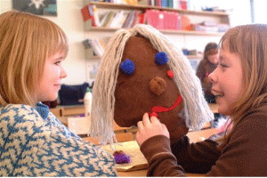 Figure 5.2 Pupils at Svolvær school visit the doll-maker Ulrike Quade. The initiative is the result of cooperation between the Cultural Rucksack in Nordland County, the school and Nordland Visual Theatre.
