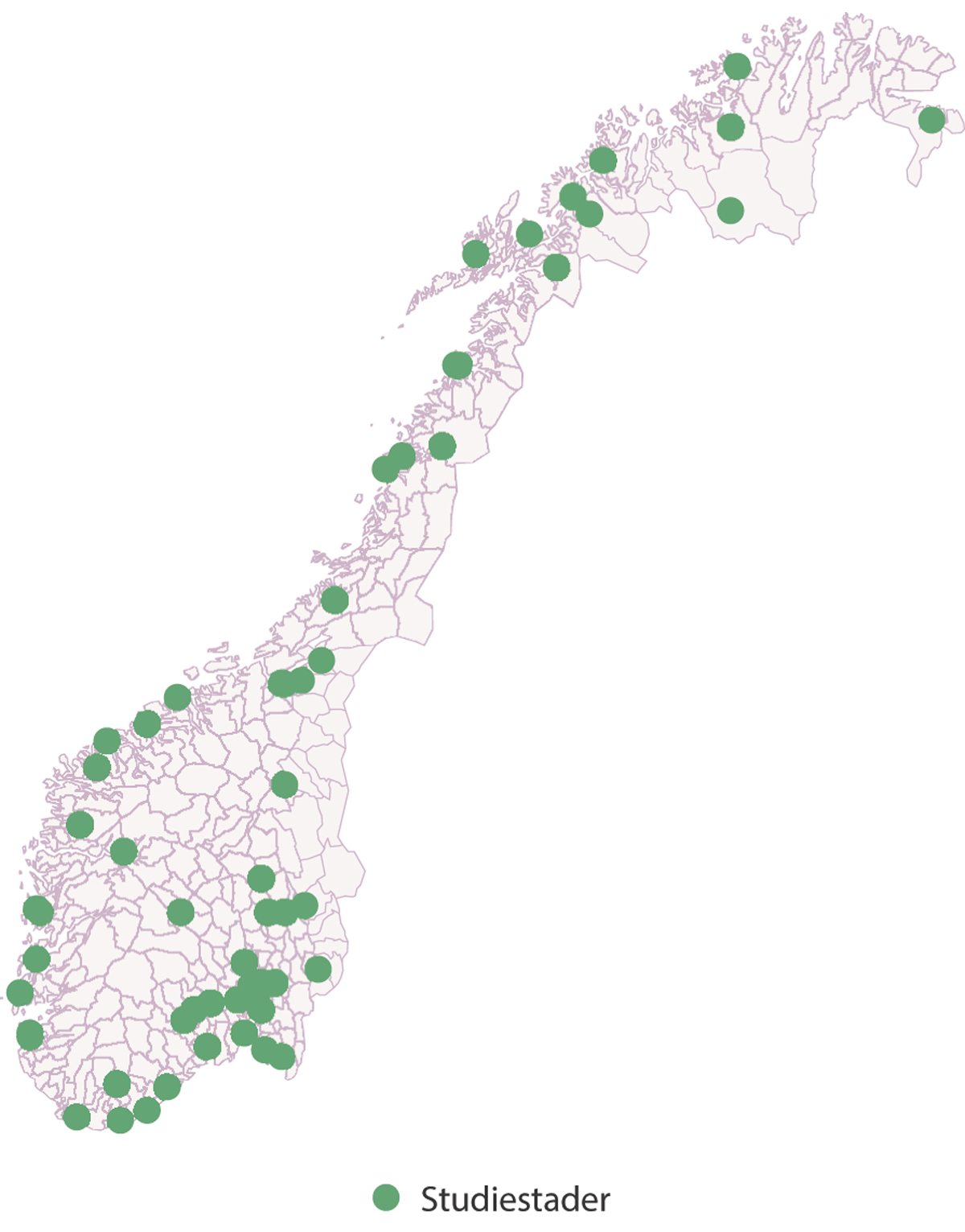 Figur 3.11 Campus/studiestadar der det blei lyst ut opptak til profesjonsutdanning i 2023