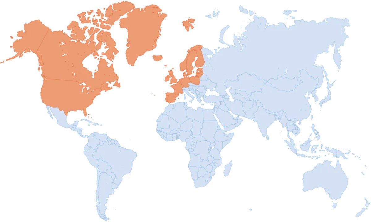 Figur 2.2 Medlemslanda i ICES, viste i oransje.