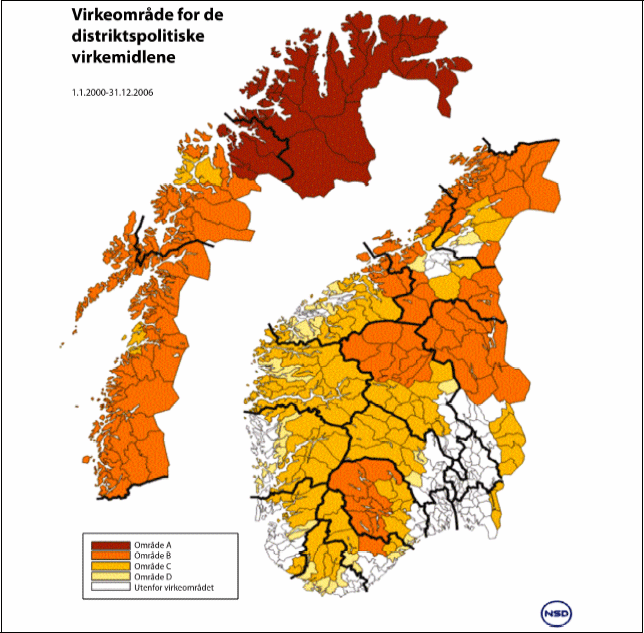 Figur 15.2 Virkeområde for de distriktspolitiske virkemidlene