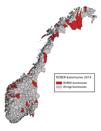 Figur 13.3 ROBEK-kommunene ved utgangen av 2014.
