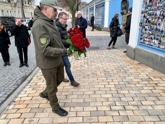 Flower laying ceremony near the Wall of Remembrance of the fallen for Ukraine.