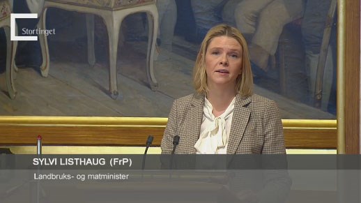 Landbruks- og matminister Sylvi Listhaug på Stortinget i dag. 