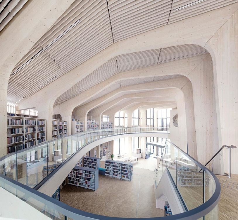 Photo of Samling bibliotek, Nord-Odal. Client: Nord-Odal municipality. Architect: Helen & Hard AS. Photo: Sindre Ellingsen