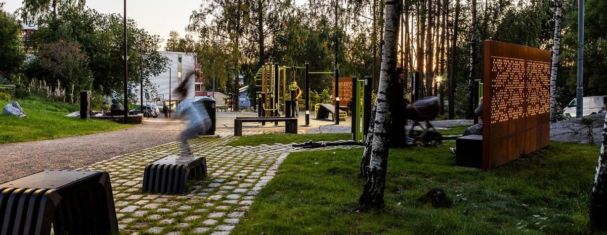 Photo of Skilpaddeparken, Mortensrud, Oslo. Client: Oslo municipality, the Agency for Urban Environment. Landscape architect: PIR2 AS and Bar Bakke AS. Photo: Tove Lauluten