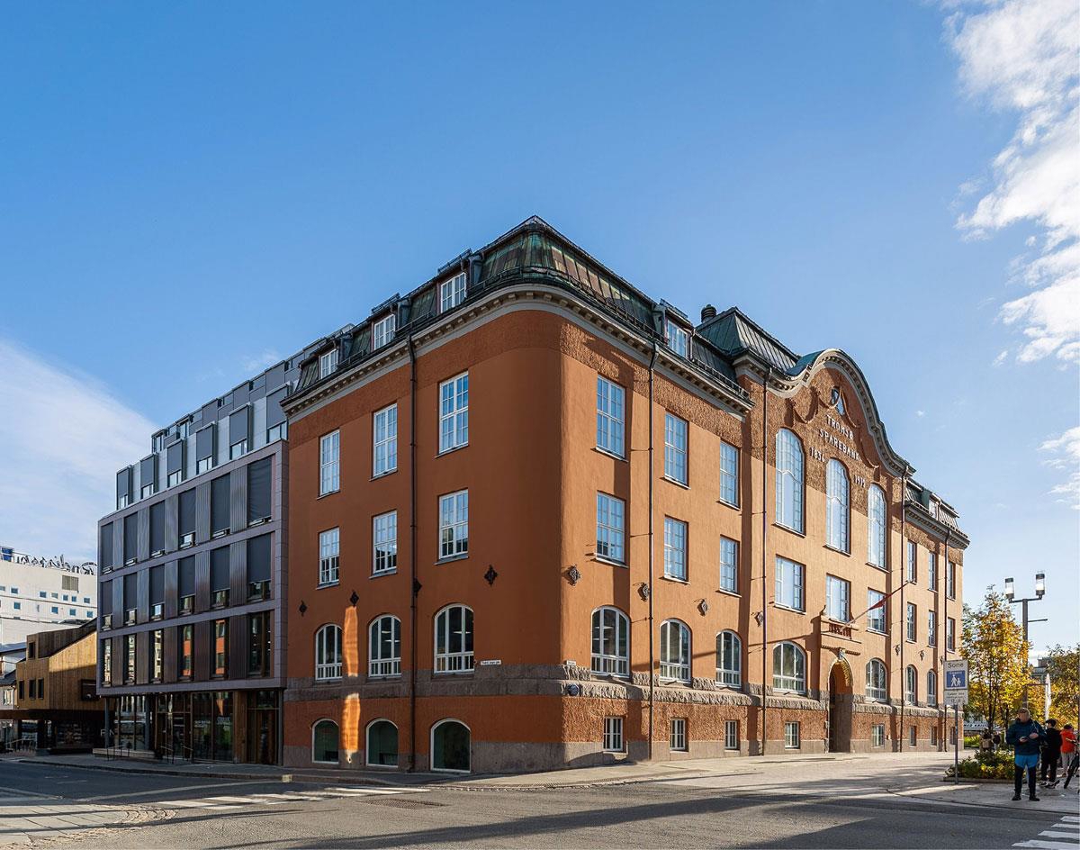 Photo of Rødbankkvartalet, Tromsø. Developer: Sparebank 1 Nord-Norge and Rødbankkvartalet AS. Archi-tect: NIELSTORP+ architects AS. Photo: Trygve Espejord