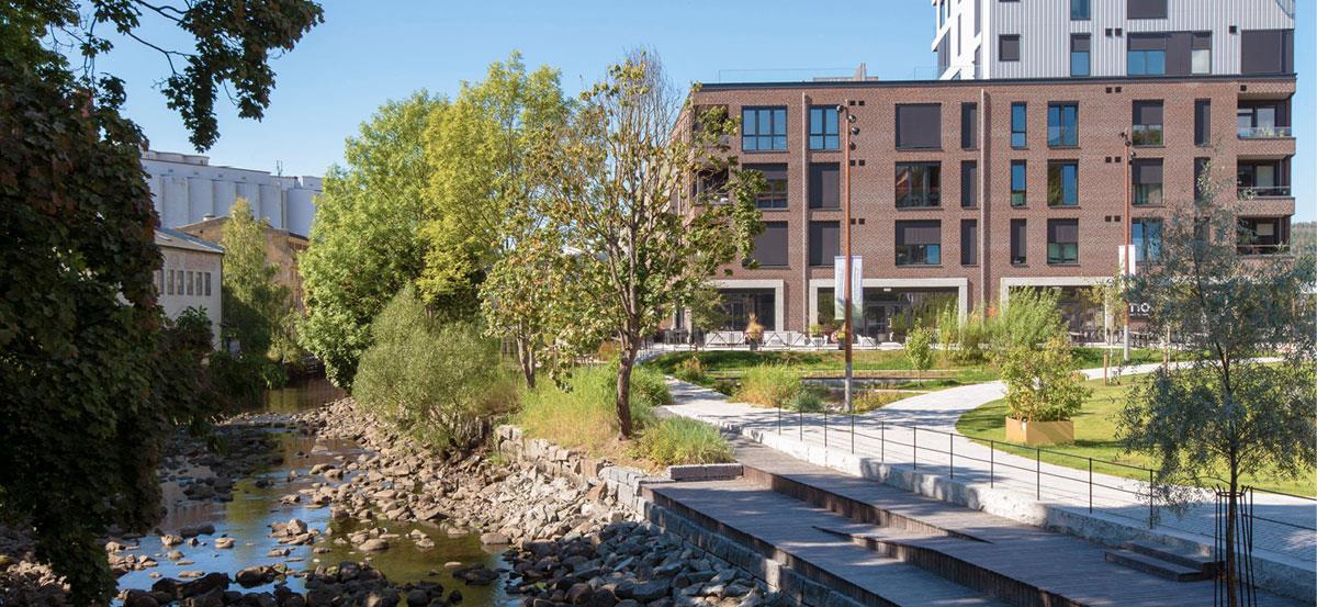 Photo of Verket, Moss. Developer: Höegh Eigedom AS. Architect/Landscape architect: MEI/Lala Tøyen AS/A-lab AS/Mad AS/NIELSTORP+ arkitekter AS/Asplan Viak AS. Photo: Lala Tøyen AS