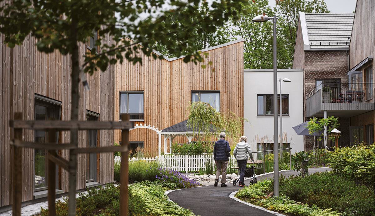 Photo of Carpe Diem Dementia Village, Bærum. Client: Bærum municipality. Architect/Landscape architect: Nordic Office of Architecture/Bjørbekk & Lindheim landskapsarkitekter AS. Photo: Benjamin Ward