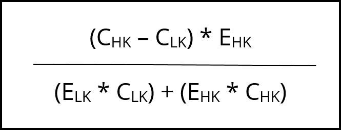 Formel. ((CHK - CLK)*EHK) / ((ELK*CLK) + (EHK*CHK))