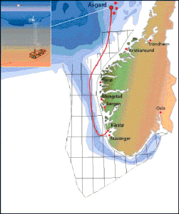 Figur 8.15 Kart som viser rørledningen fra Åsgard