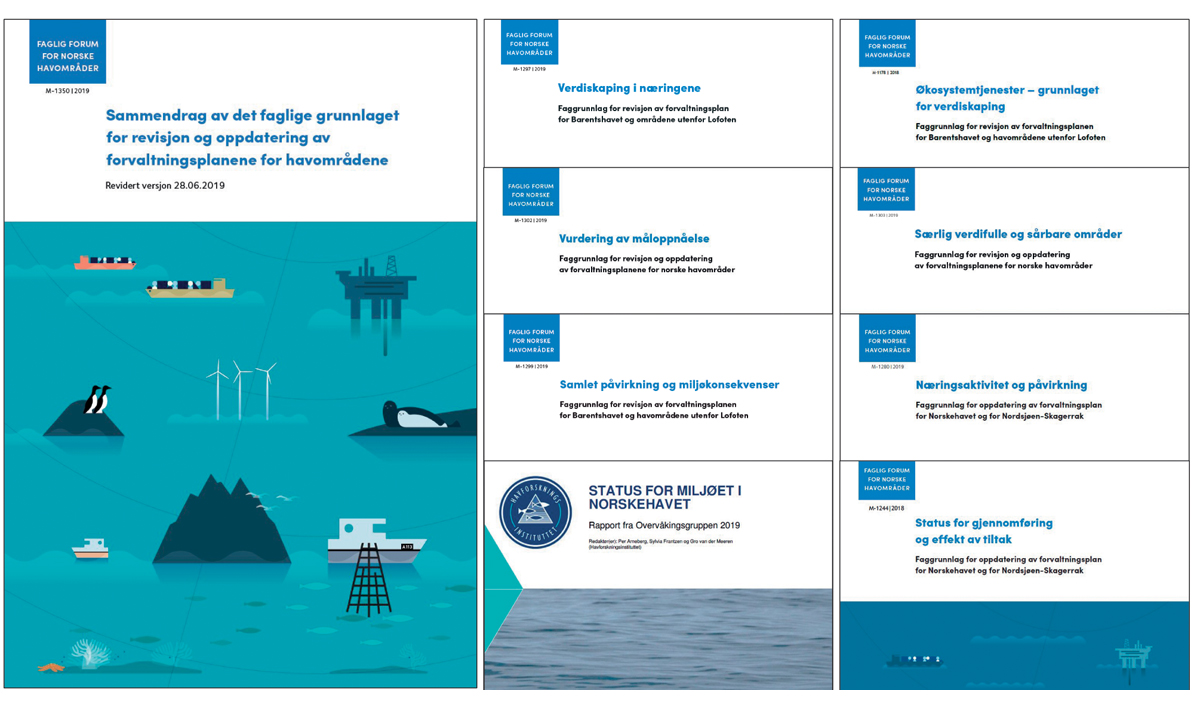 Figure 2.5 Some of the reports that are included in the scientific basis for the management plans (available in Norwegian only).
