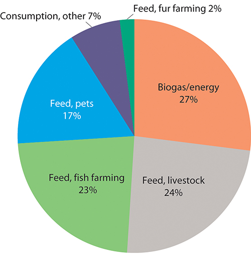 Figure 5.4 Areas of application for residual raw materials from fish and shellfish production.
