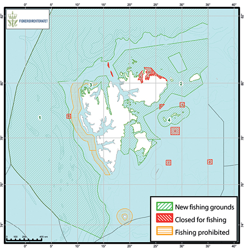 Figure 5.7 Areas around Svalbard that are closed for fishing operations.
