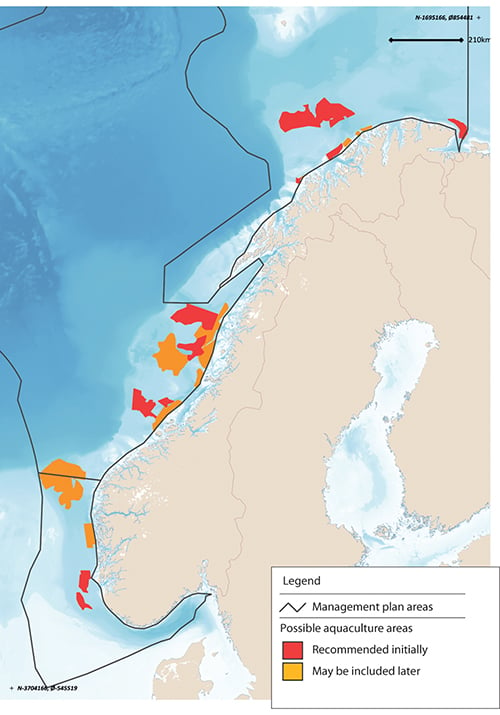 Figure 7.4 Areas recommended for inclusion in a strategic environmental assessment of offshore aquaculture.
