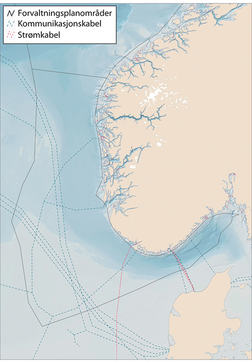 Figur 7.5 Kart over undersjøiske kabler.

