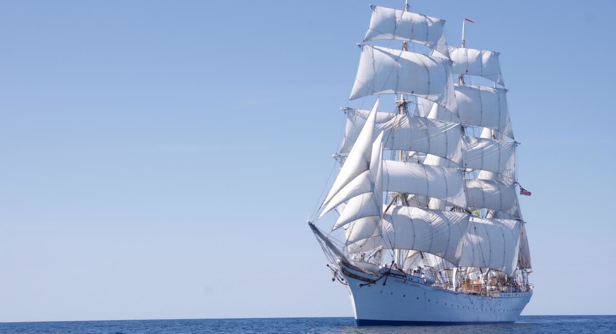 Statsraad Lehmkuhl - Large sailing boat sailing on the blue sea.