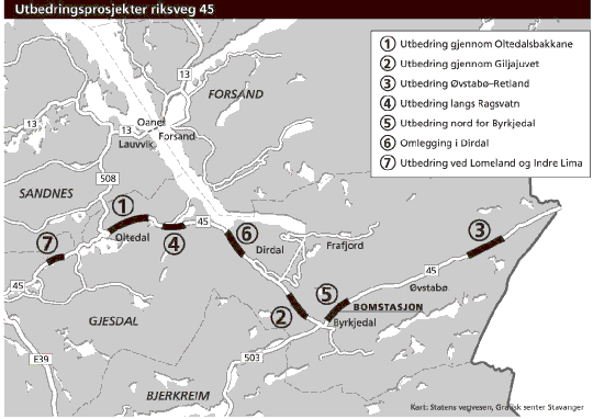 Figur 3.1 Utbetringsprosjekt rv 45