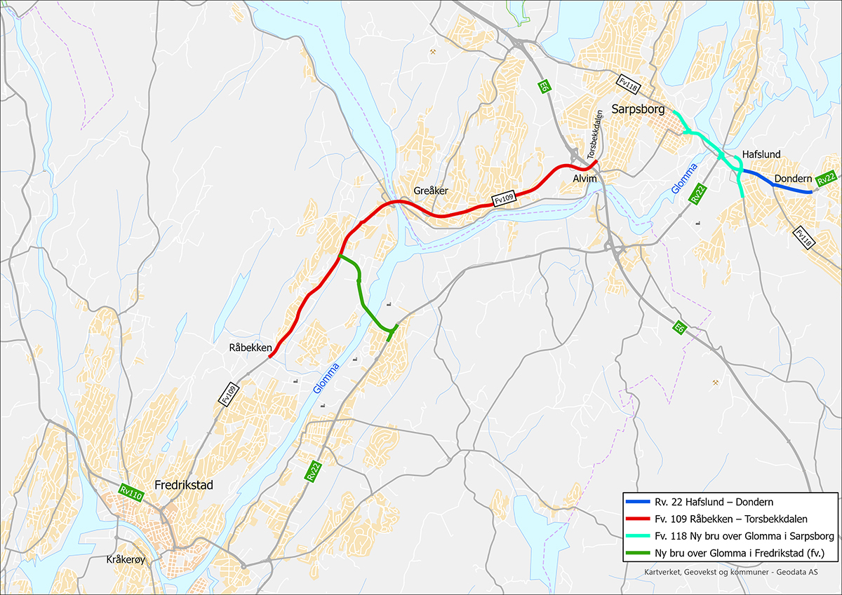 Figur 2.1 Oversiktskart som viser de store prosjektene
