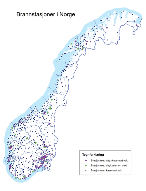 Figur 3.1 Brannstasjoner i Norge