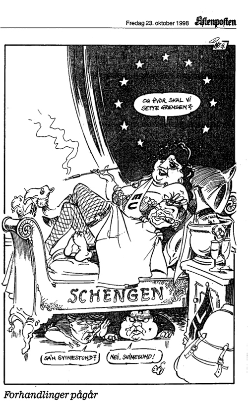 Figur 22.1 I regjeringen Bondevik I var det delte meninger om norsk tilknytning til Schengen.