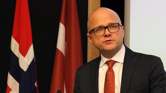 Minister of EEA and EU Affairs Vidar Helgesen held the opening speech at the Norway-Latvia Business Seminar in Oslo 18 March. Photo: R.Bjåstad/MFA