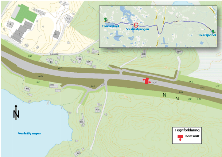 Figur 5.1 Plassering av bomstasjonen ved Vesle Øyangen.