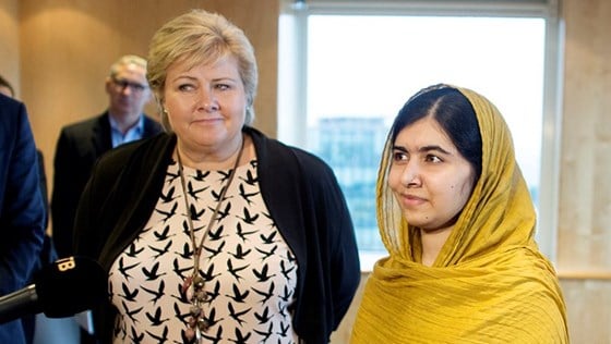Statsminister Erna Solberg og Malala Yousafzai 