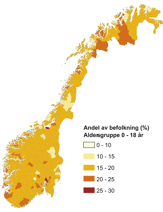 Figur 10.10 Andel av befolkningen 19–34 år, 2011.
