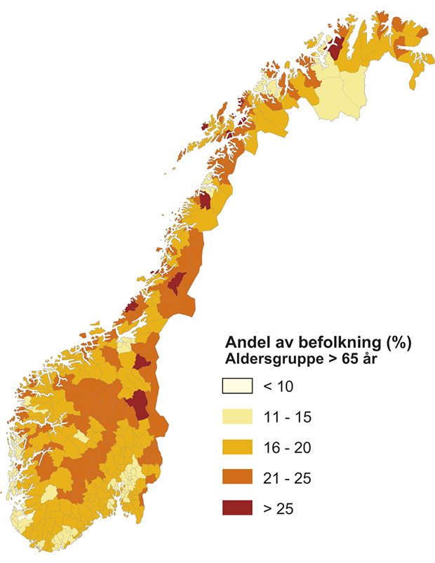 Figur 10.11 Andel av befolkningen over 64 år, 2011.
