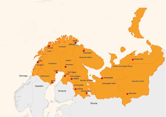 Kart over Barentsområdet.