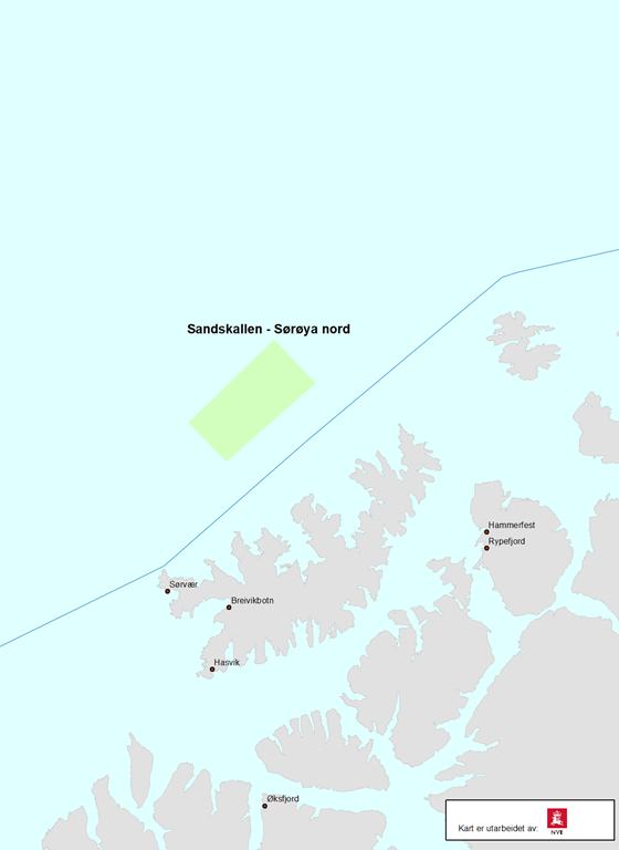 Kart over Sandskallen - Sørøya Nord.