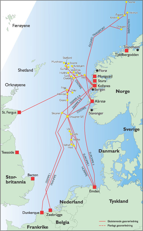 Figur 7.6 Norsk transportsystem for gass.