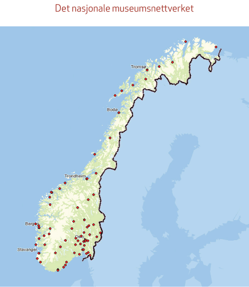 Figur 3.1 Det nasjonale museumsnettverket per august 2009. Kartet viser 85 enheter med tilskudd fra Kultur- og kirkedepartementet.