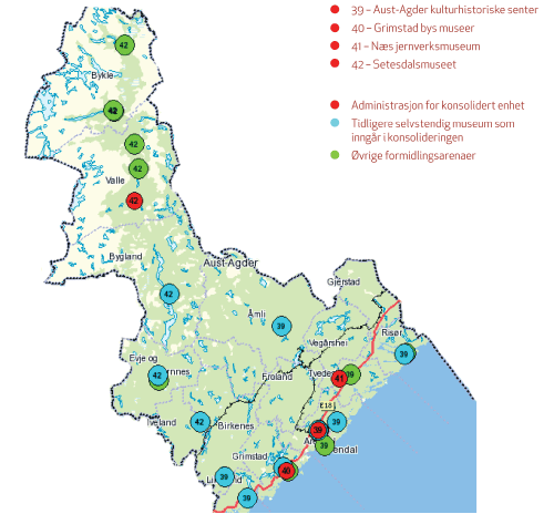 Figur 3.10 Museumsnettverket i Aust-Agder.