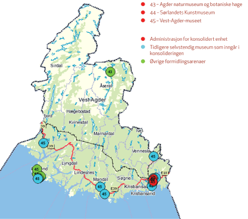 Figur 3.11 Museumsnettverket i Vest-Agder.