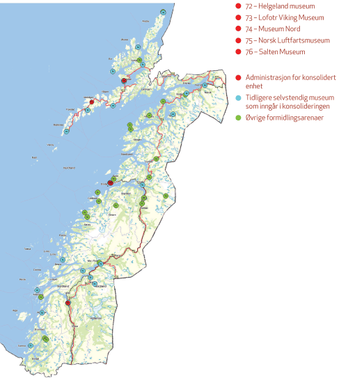 Figur 3.18 Museumsnettverket i Nordland.