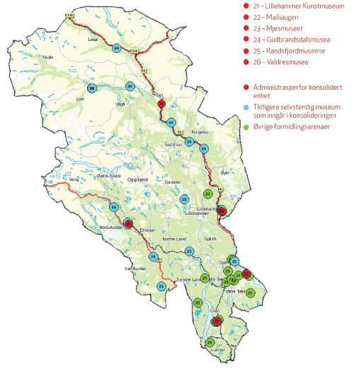 Figur 3.6 Museumsnettverket i Oppland.